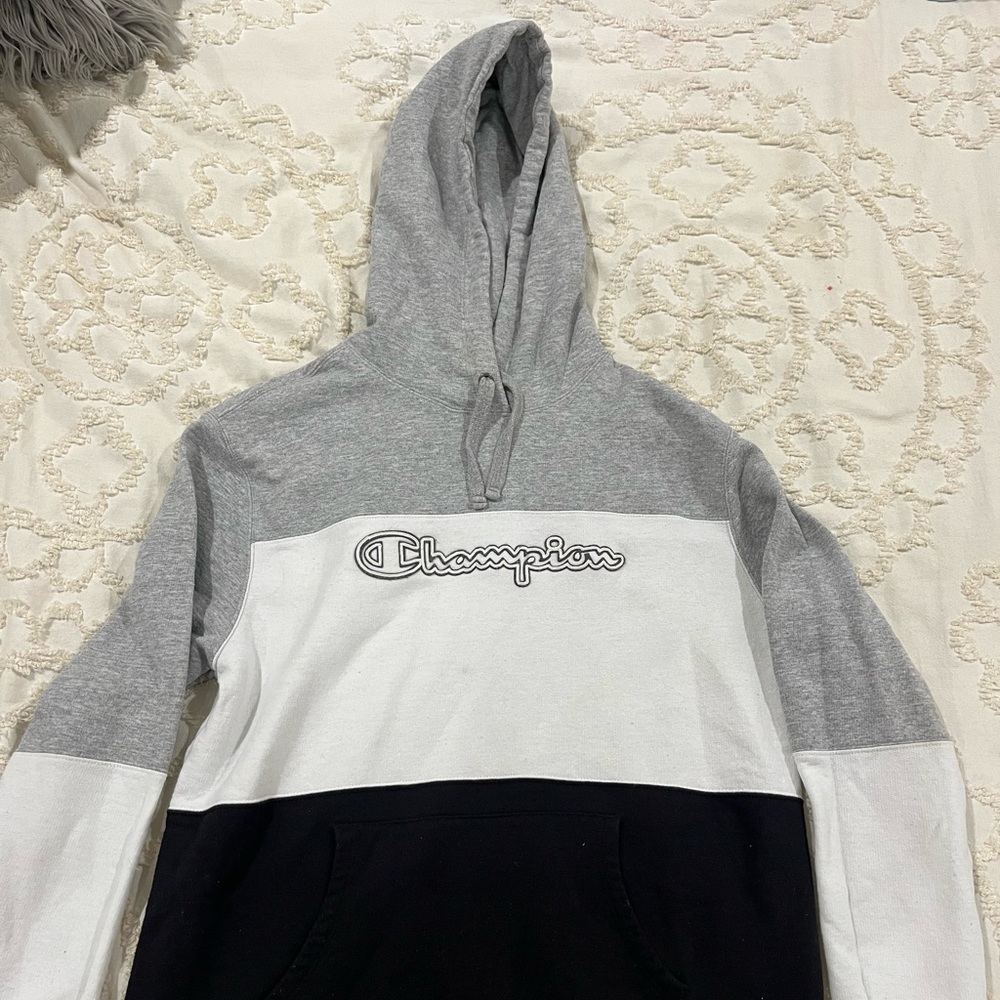 Womens champion hoodie, Size medium, gray, white, and black